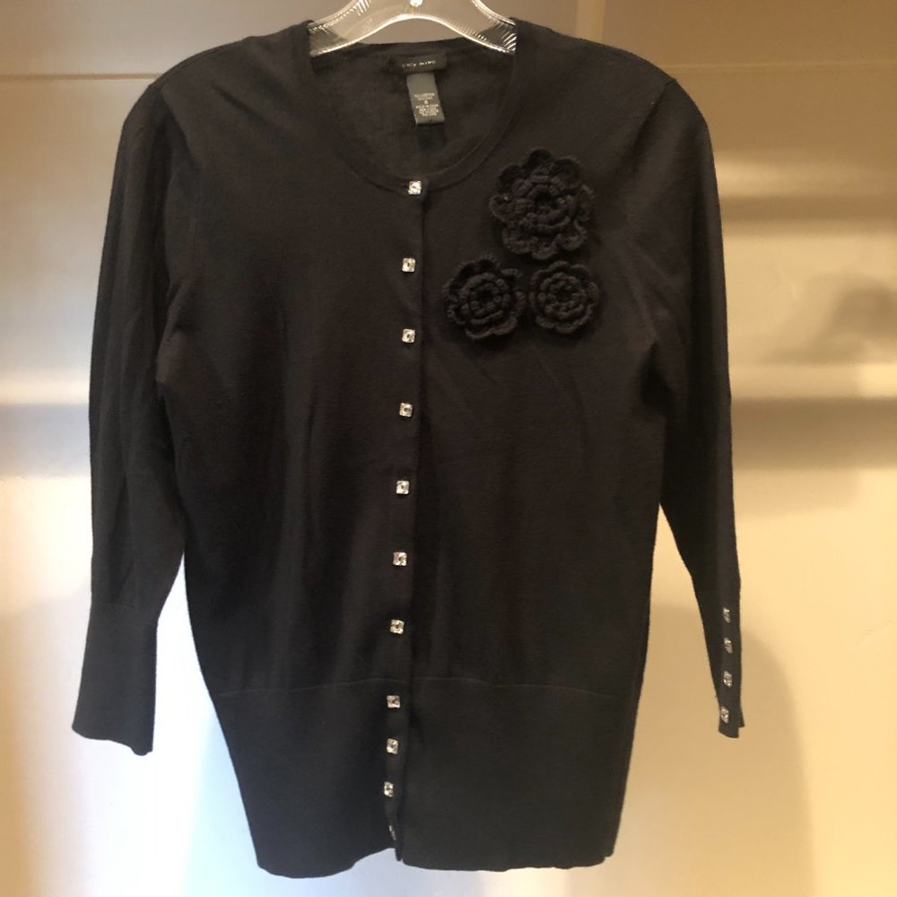 Only Mine Cardigan Crocheted Roses Crystal Buttons Size Small